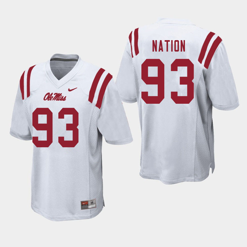 Men #93 Cale Nation Ole Miss Rebels College Football Jerseys Sale-White